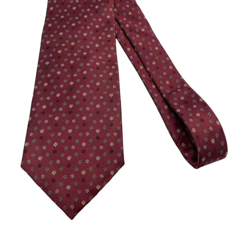 Geoffrey Beene Tie - Geometric Floral Maroon Red Silk Necktie - Men's Classic‎ - Picture 6 of 8